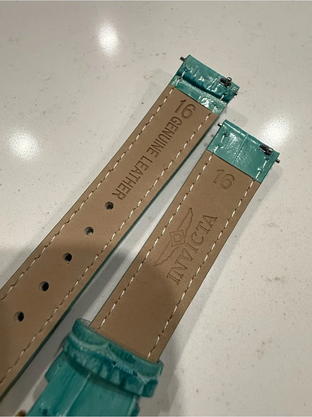 Invicta 16mm Teal Alligator Embossed Leather Watch Band Gold Tone Buckle